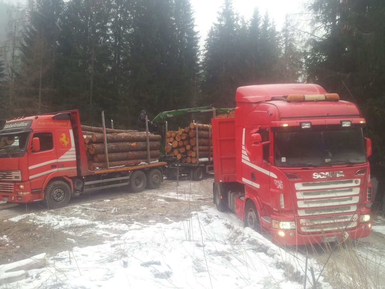 Hängerzug mit Kranaufbau für Rundholz